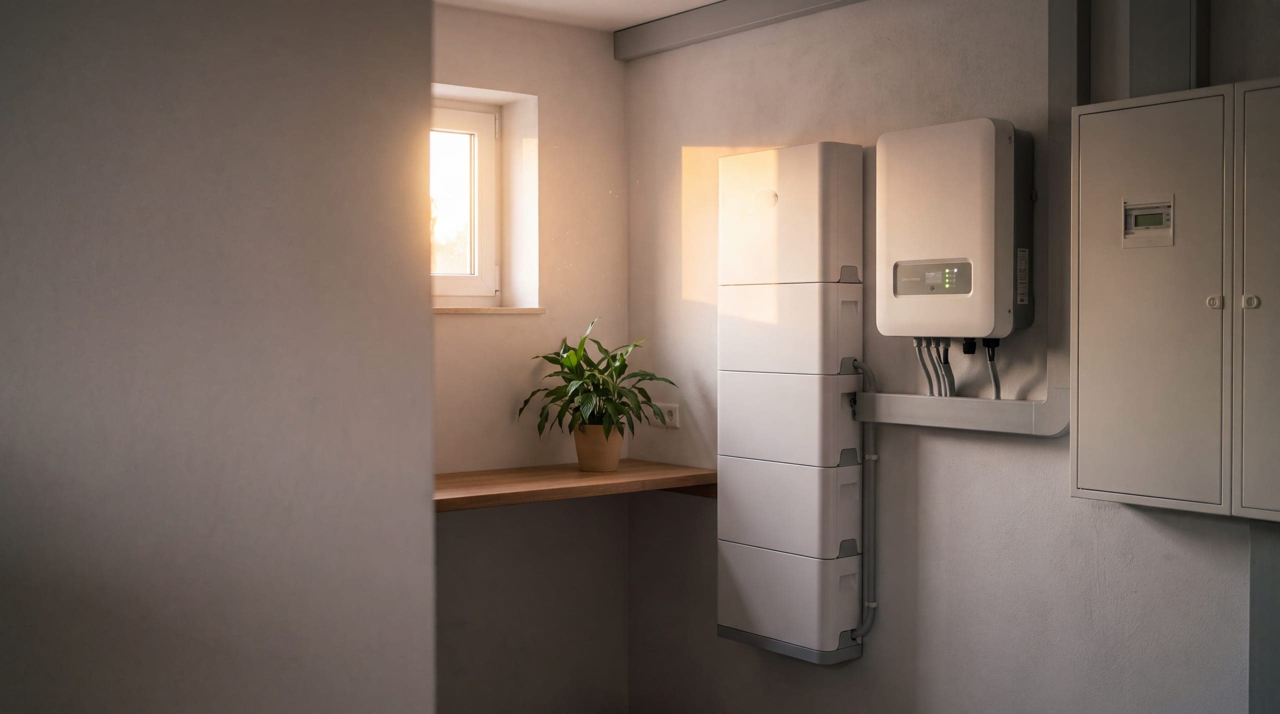 Batteriespeicher und Wechselrichter im Hauswirtschaftsraum eines Einfamilienhauses – Stromspeicher zur Solaranlage, Photovoltaik Lüneburg aus einer Hand