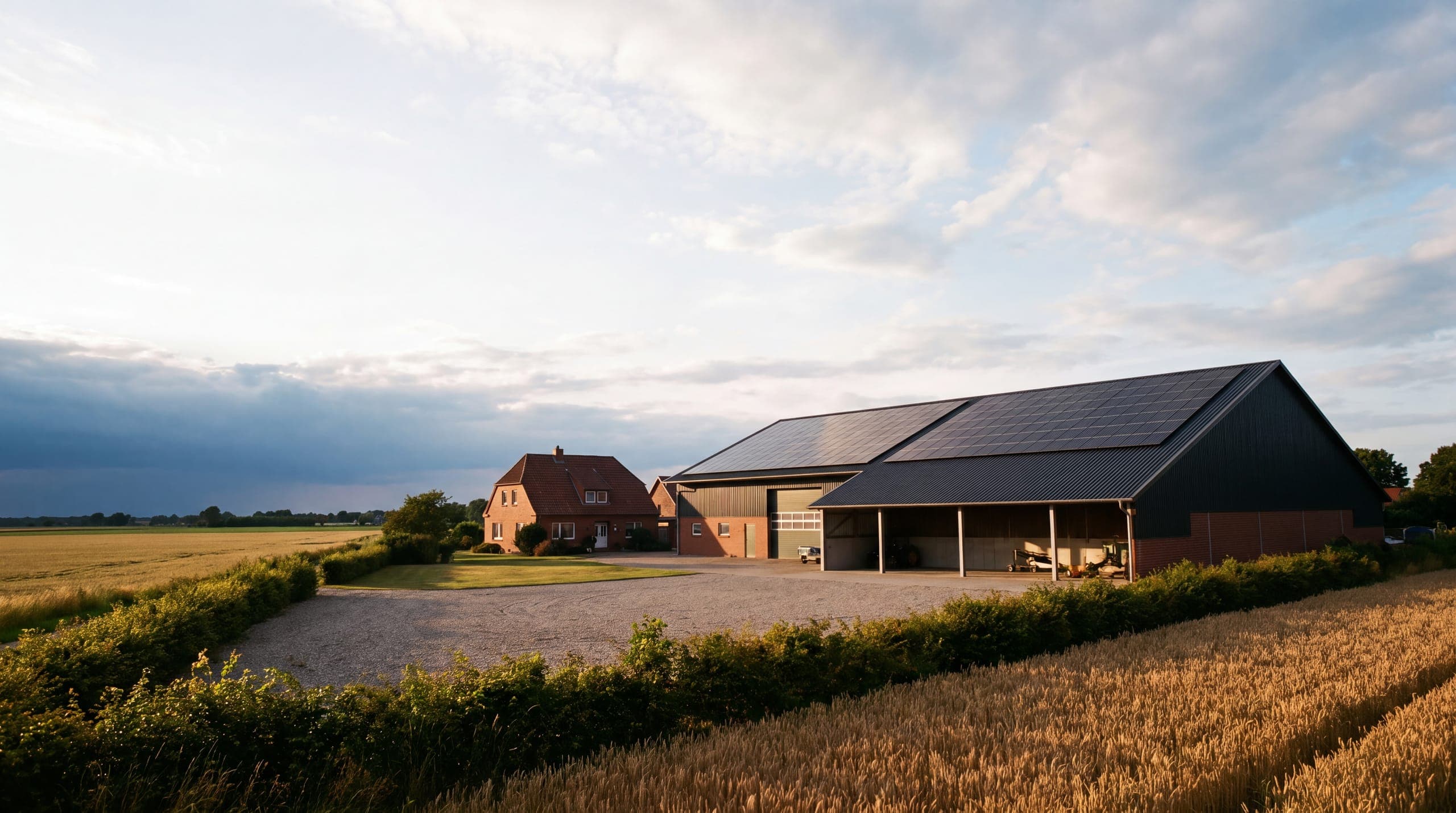 Landwirtschaftliche Halle mit großer Photovoltaikanlage auf dem Dach