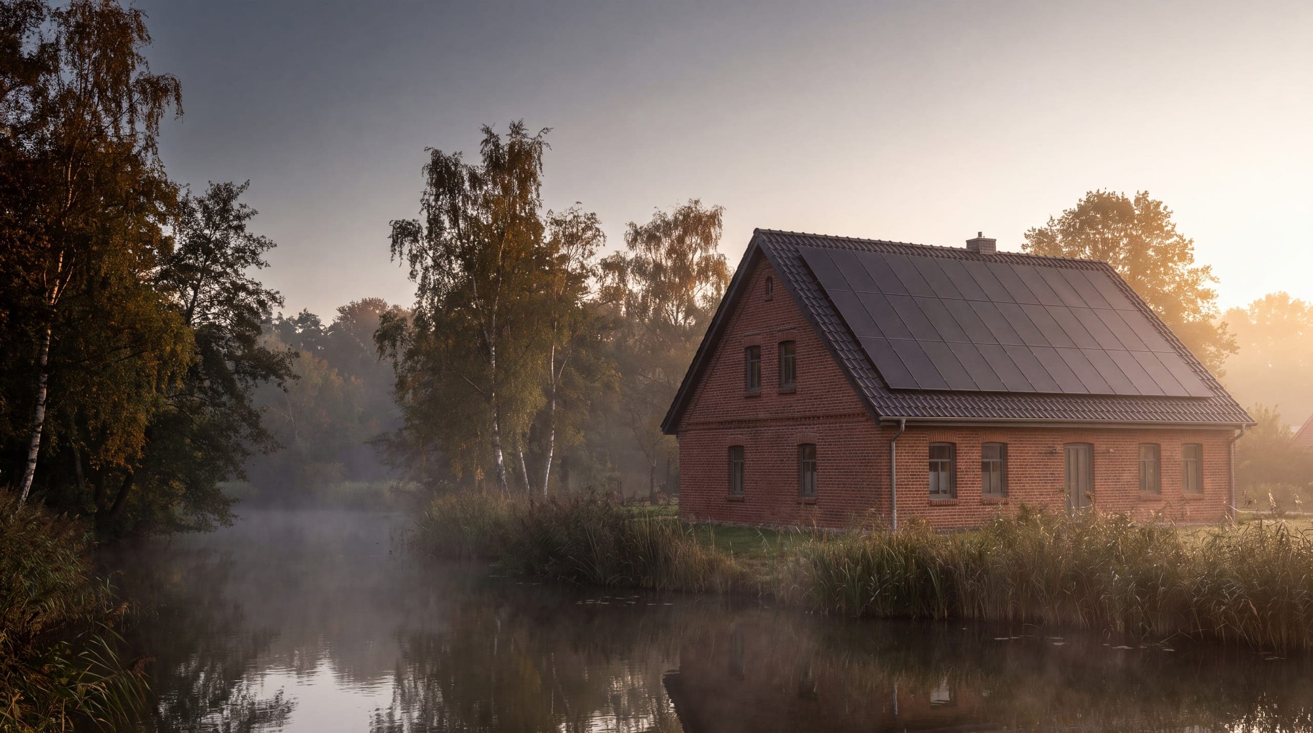 Backsteinhaus an einem See in Westmecklenburg mit Photovoltaik