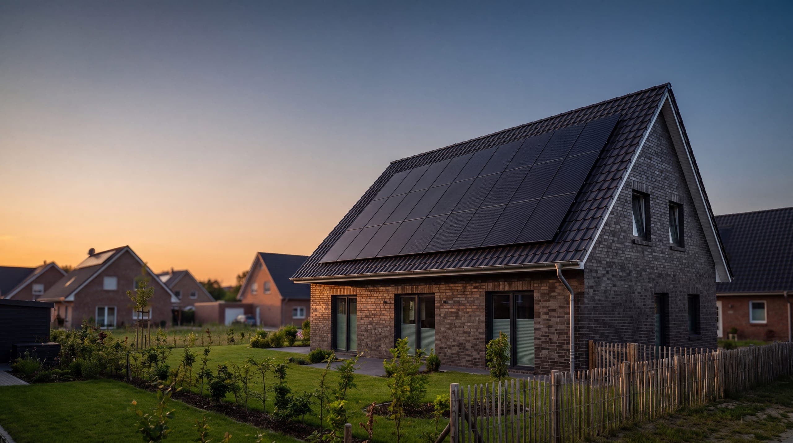 Neues Einfamilienhaus mit Klinkerfassade und Photovoltaik auf dem Satteldach – Photovoltaik Lüneburg: Photovoltaikanlage von Solar Kammer