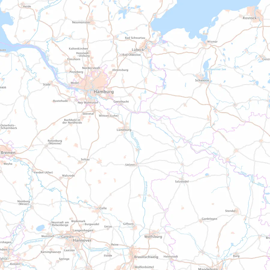 Karte des Einsatzgebiets von Solar Kammer: 100 Kilometer rund um Vastorf bei Lüneburg – von Hamburg und Lübeck bis Celle, Wolfsburg und in die Altmark